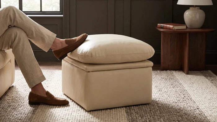 Verona Cream Leather Footstool - Furniture Instore