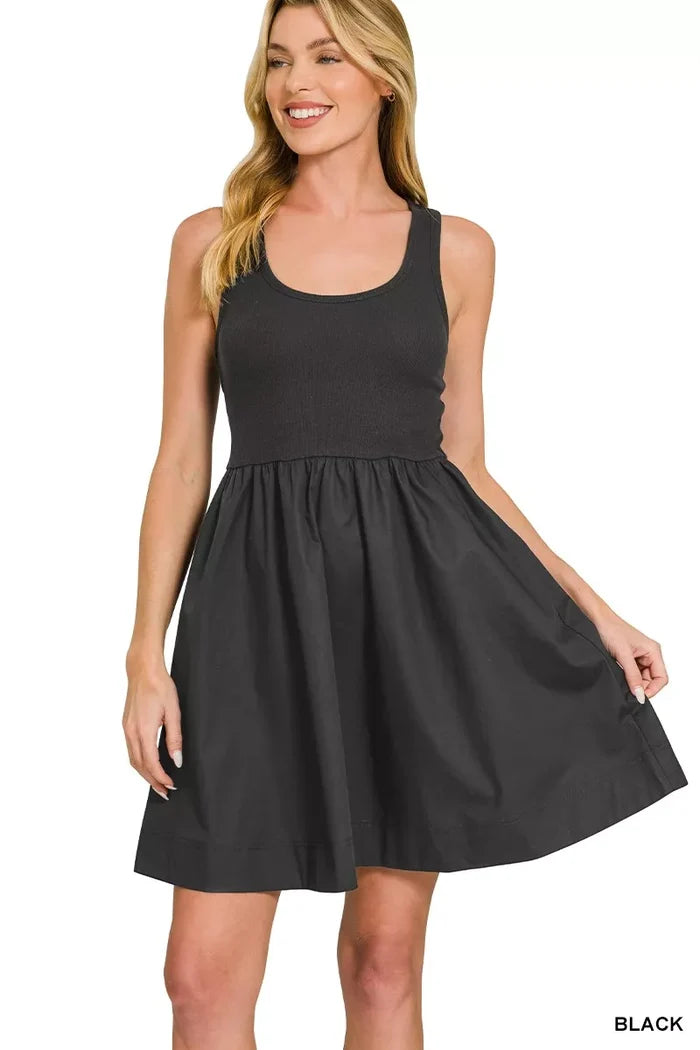 Zenana Mixed Knit & Woven Midi Dress