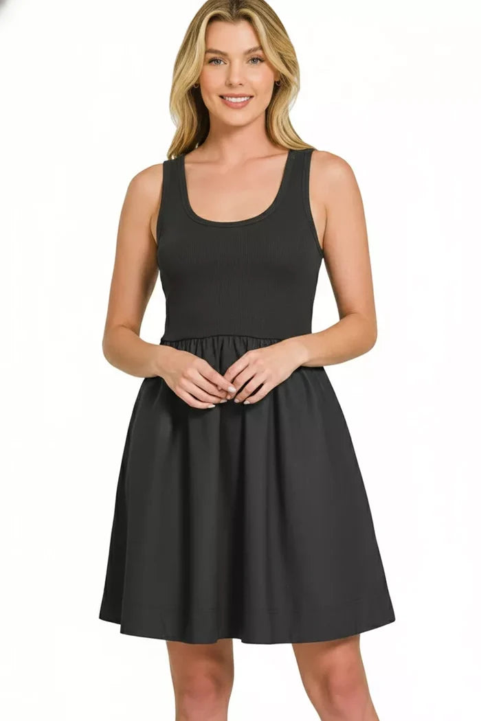 Zenana Mixed Knit & Woven Midi Dress